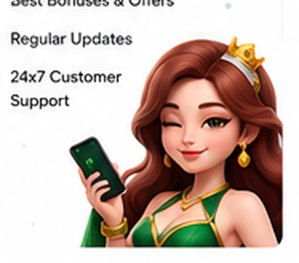 Yono Arcade Game APK cartoon guide holding a phone